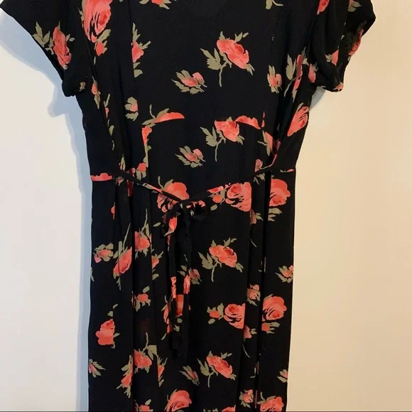 Indira L rayon midi dress ditzy floral flowers roses button front lined soft - Picture 11 of 14